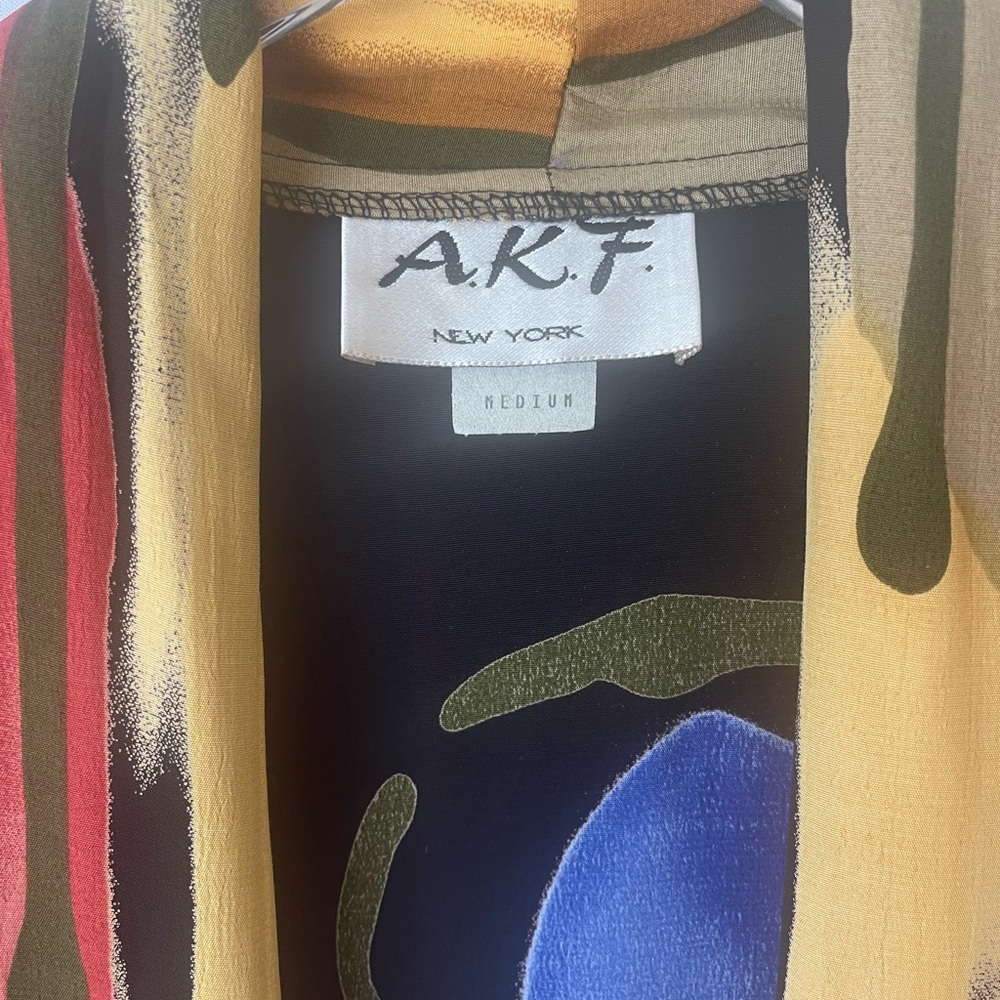 80s Rayon Geometric Primary Color Kimono Jacket Coverup M - Picture 8 of 15